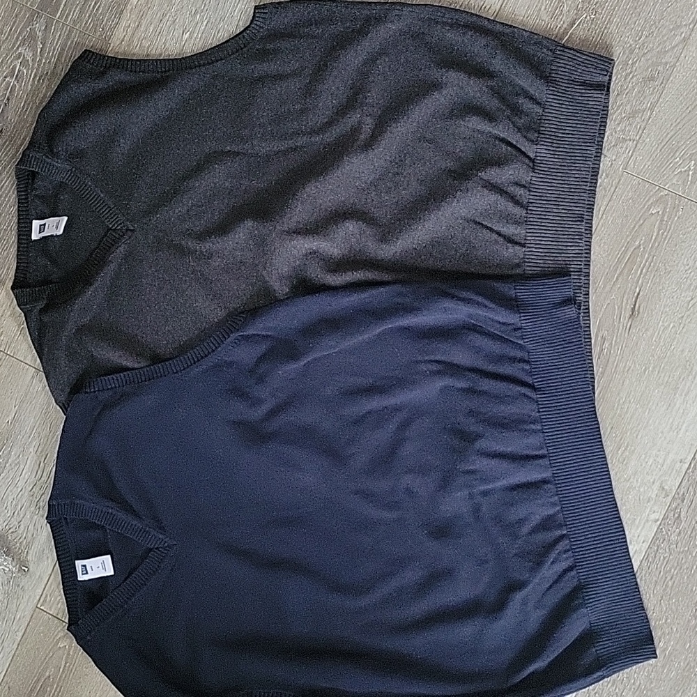 GAP V-Neck 100% Cotton Sweater Vest pair, Blue & Charcoal